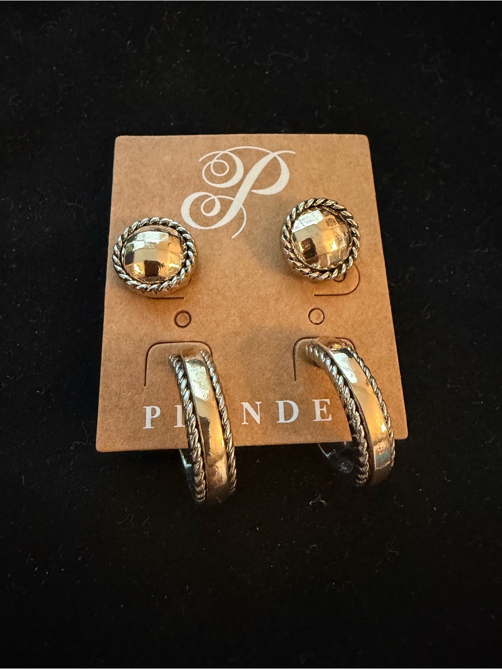Plunder Gold-Tone Braided Hoop & Faceted Stud Earring Set